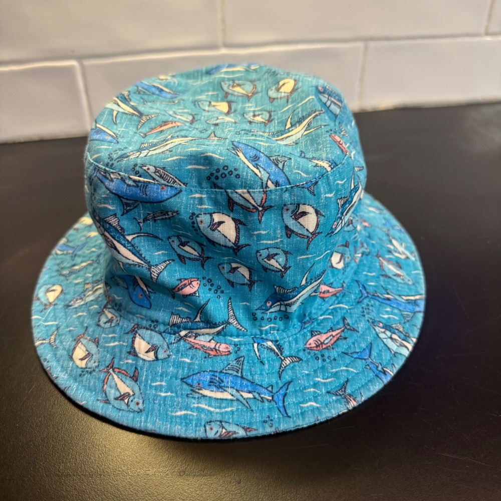 Reyn Spooner Bucket Hat Mens S/M Blue Moon Fish Print I'a Wikiwiki 65th Anniv